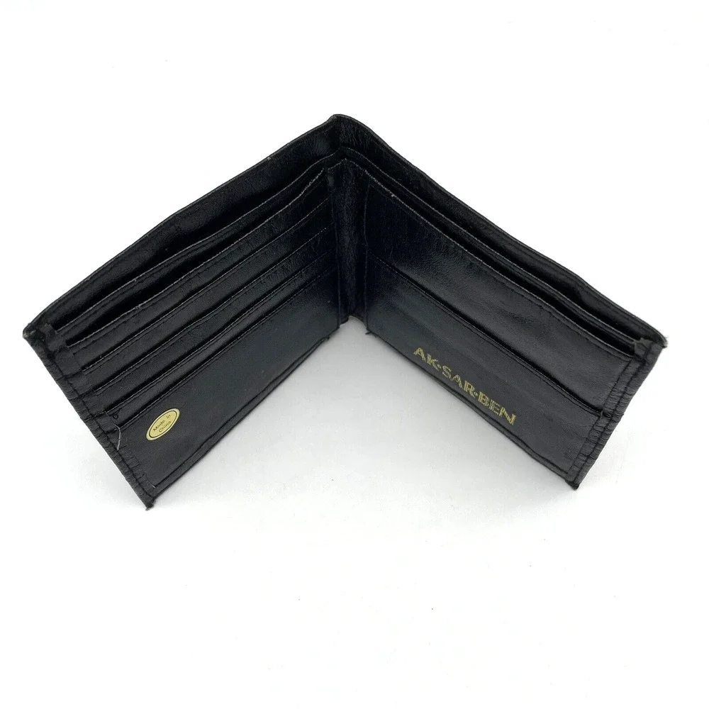 Vintage 80s Ak-Sar-Ben Black Faux Leather Bifold Men's Wallet 4 3/8
